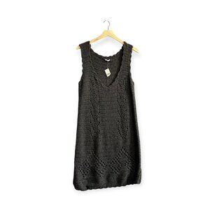 Prada 2010 Gray Alpaca Wool Crochet Knit Sleeveless Midi Dress IT 46